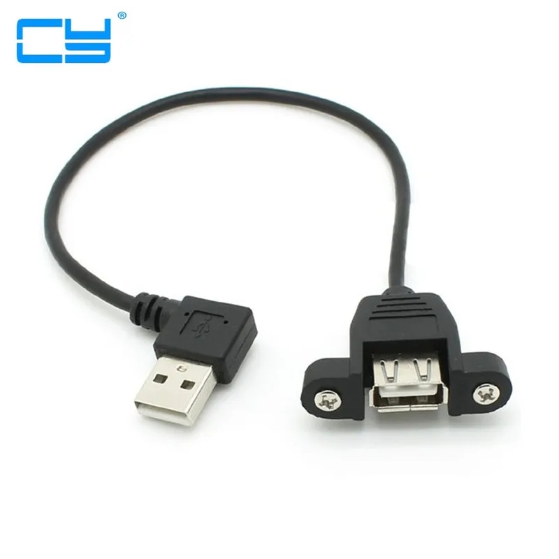 30cm 90 Degree Right Angled USB 2.0 A Male Connector to Female Extension Cable With Panel Mount Hole