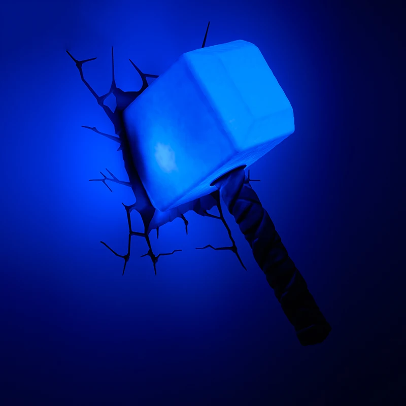 Acecorner Thor Hammer Lightning superhéroe 3D pegatina creativa lámpara de pared LED vengadores Marvel luz nocturna para regalo de Navidad para niños