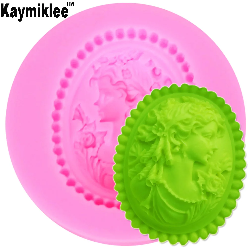 Kaymiklee M135 Oval Woman Head Portrait Mirror Silicone Mold Cake Frame Gumpaste Surgar Baking Tools Kitchen Decorations