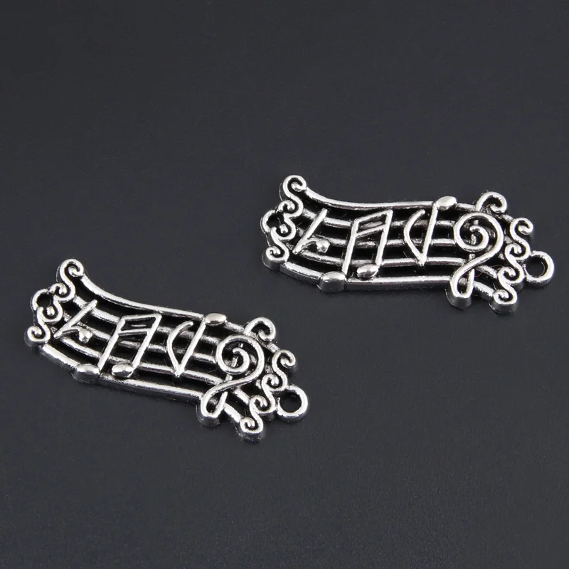 20pcs Silver Color 28x11mm Notes Charms Music Score Connector Pendant Fit DIY Jewelry Making Handcrafted Accessories