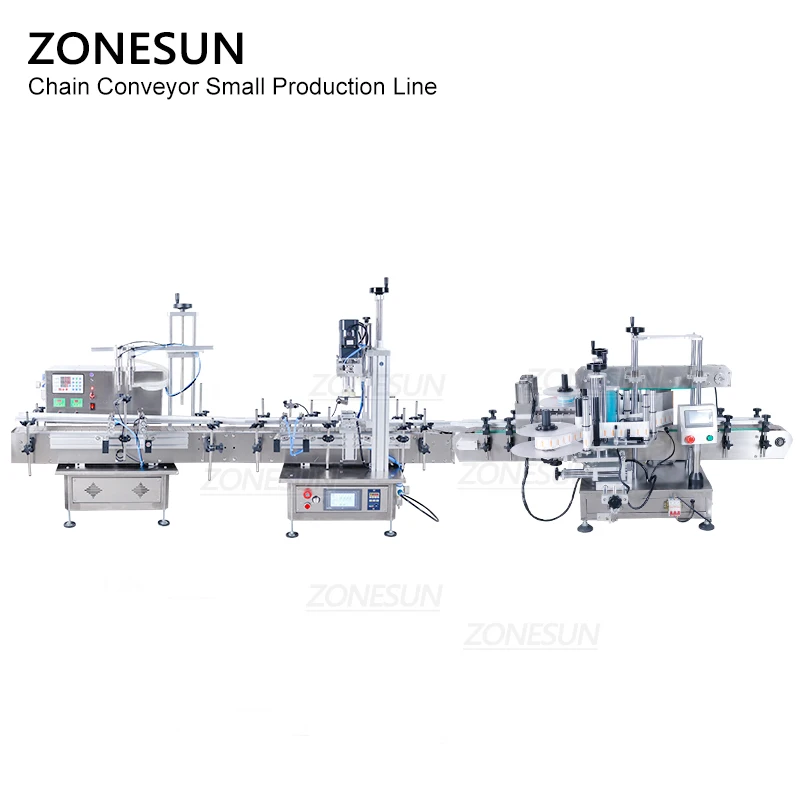 ZONESUN Small Automatic Pneumatic Juice Water Gel Bottle Liquid Filling Capping And Flat Labeling Machine Production Line