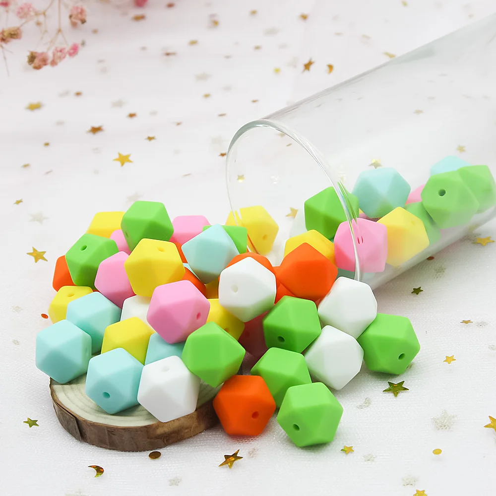 Cute-idea 14mm 10pcs Eco-friendly Hexagon Silicone Beads,Teething Pacifier Chain,sensory Chew Handmade for Baby products Toys