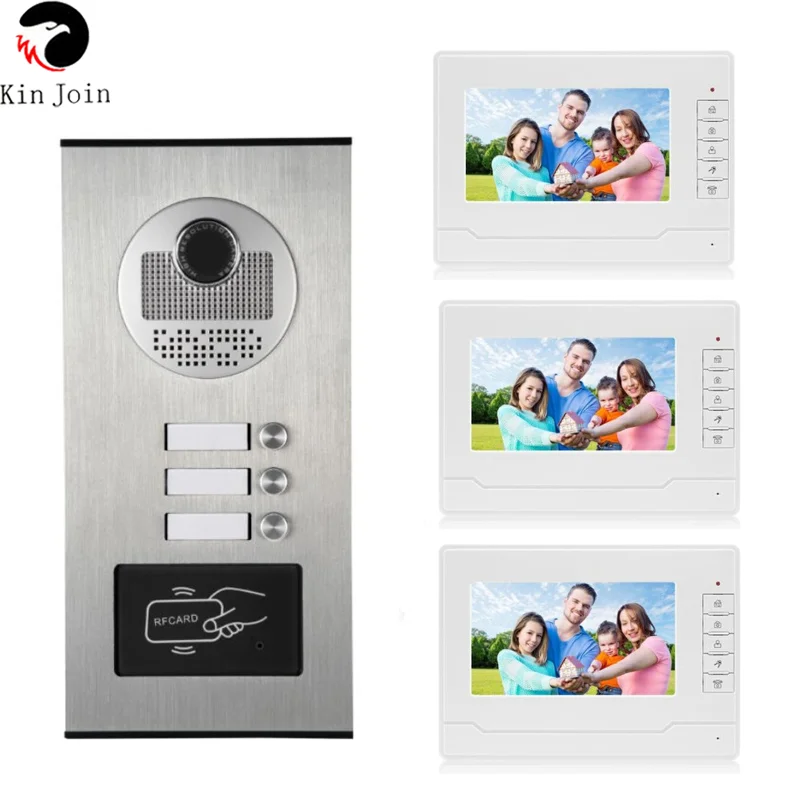 3 Knoppen Appartementen Video Intercom Multi Appartement Gebouw Video Deurbel Met Rfid Keyfob