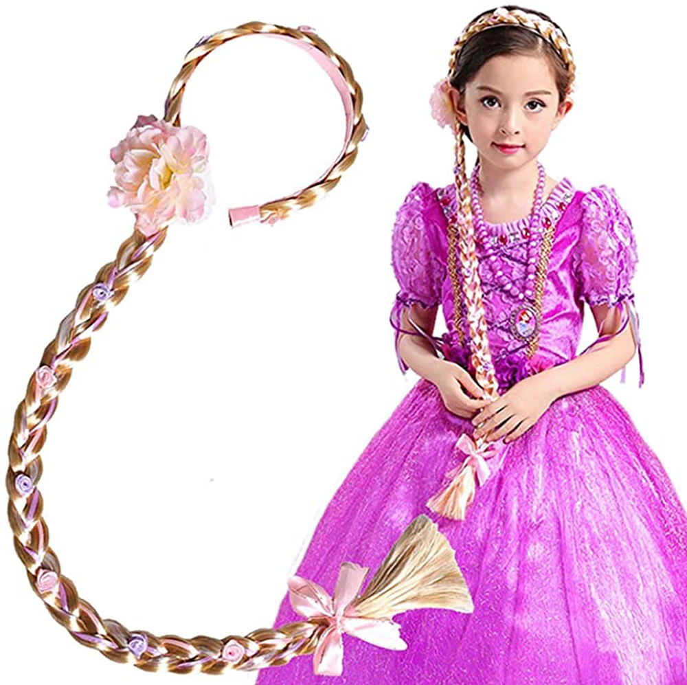 Peluca trenzada de princesa para niña, vestido de pelo Rapunzel para niño, postizo