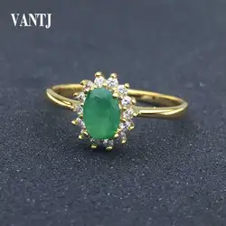 VANTJ Elegant Natural Emerald Rings Sterling 925 Sliver Gemstone Oval 5*7mm 0.56Ct Fine Jewelry For Wedding Party Women Gift