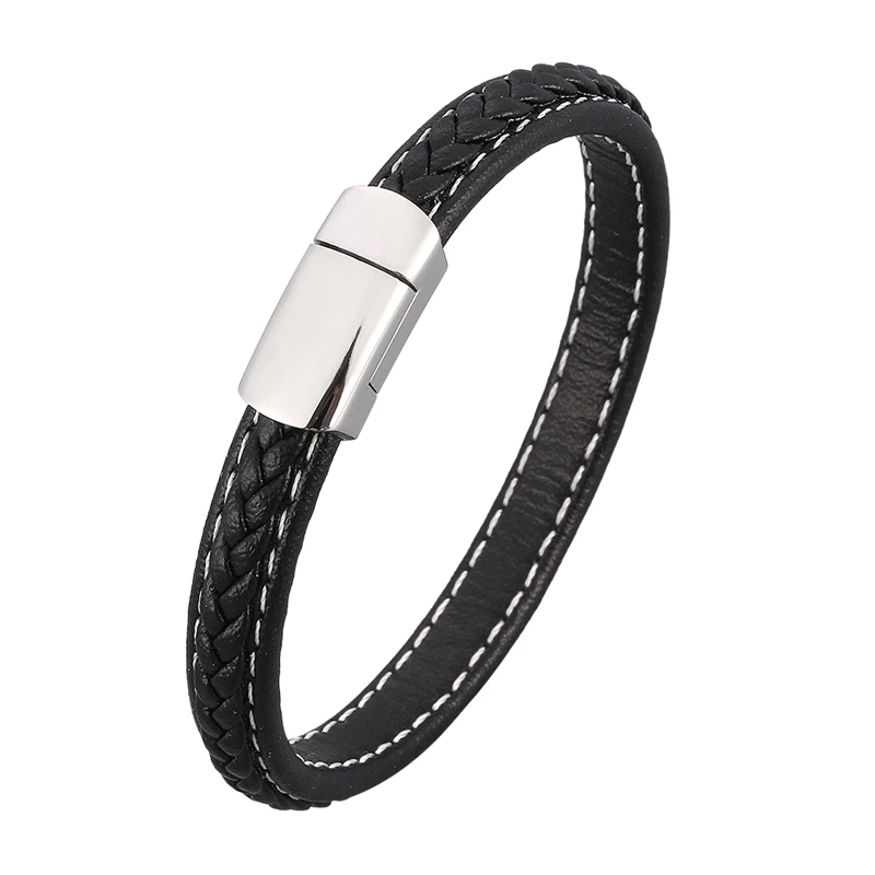 Black Leather Bracelet Women Fashion Magnetic Clasp Bracelet Men Jewelry Health Care Preferred Bangles Gifts BB1049