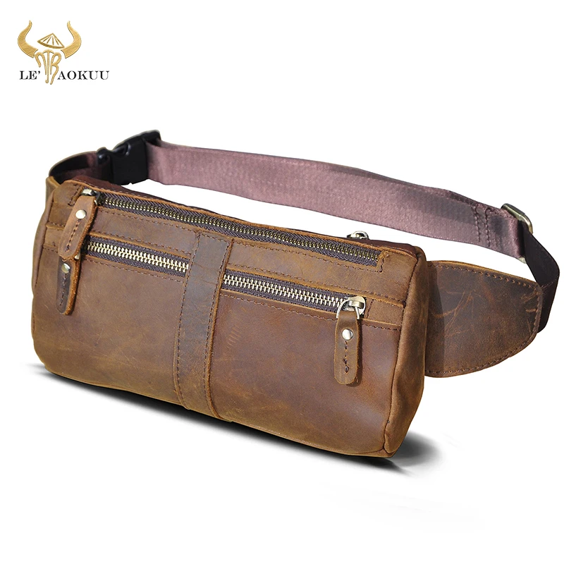 Crazy Horse Leather men Vintage Brown Travel Fanny Waist Belt Pack Sling Chest Bag Design Bum Bag 7