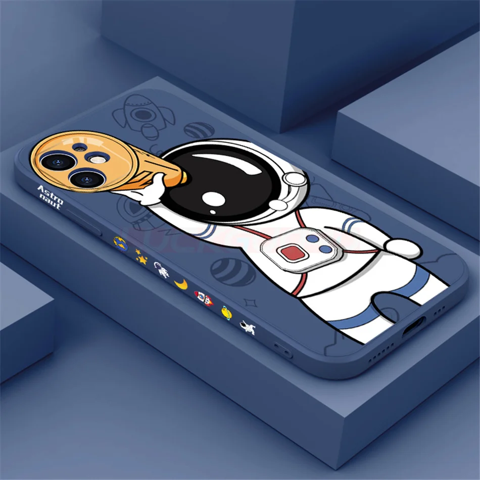 For iPhone 12 11 13 14 15 Pro Max Case Cute Astronaut Soft Silicone Shockproof Back Cover For iPhone Xs Max XR  8 14 Plus X Case