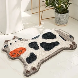 Cow Bathroom Mat Fluffy Flocking Carpet Bath Tub Side Anti Slip Rug Floor Pad Animal Doormat Home Kids Room Nursery Decor