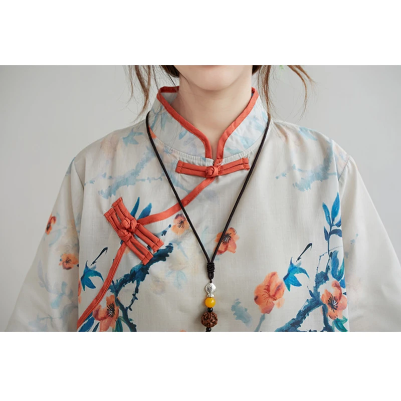 Women Chinese Traditional Style Tops Cotton Linen Loose Blouses Cheongsam Vintage Buckle Hanfu Shirts Tang Suits Qipao Dress