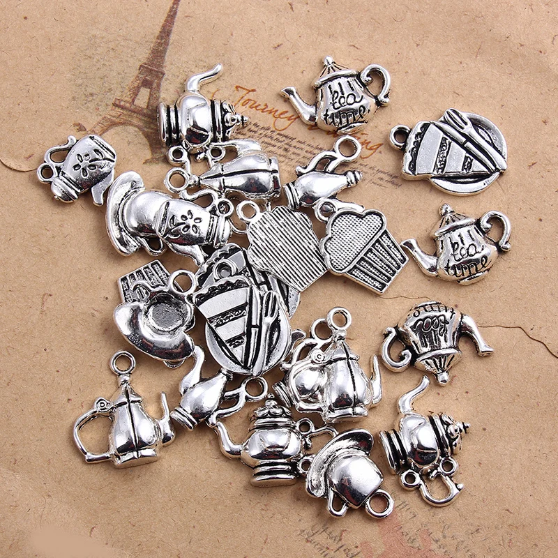 20pcs Mixed Tibetan Silver Coffee Cup Teapot Charms Pendants Jewelry Making Bracelet Findings Diy Handmade Crafts Accessories