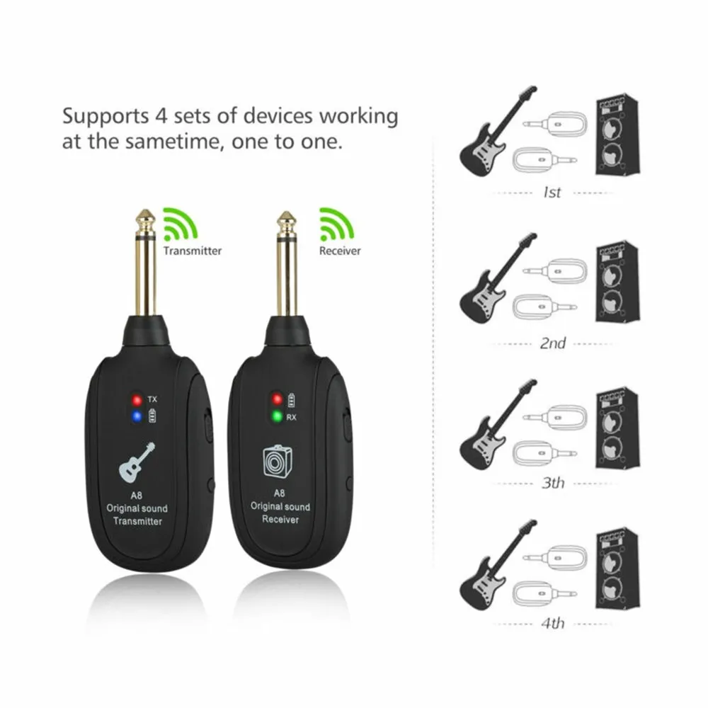 A8 UHF Guitar Wireless System Transmitter Receiver Built-in Rechargeable wireless guitar transmitter for guitar accessories