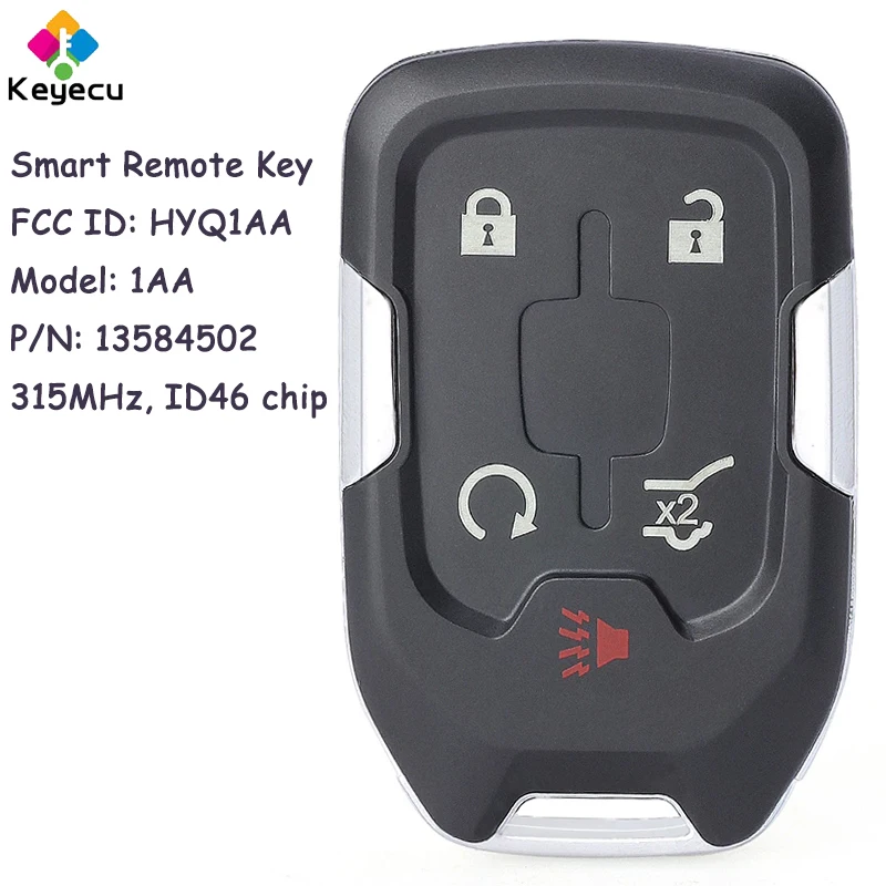 

KEYECU 1AA Smart Remote Car Key With 5 Buttons 315MHz ID46 Chip for GMC Terrain 2018 2019 2020 Fob FCC ID: HYQ1AA P/N: 13584502