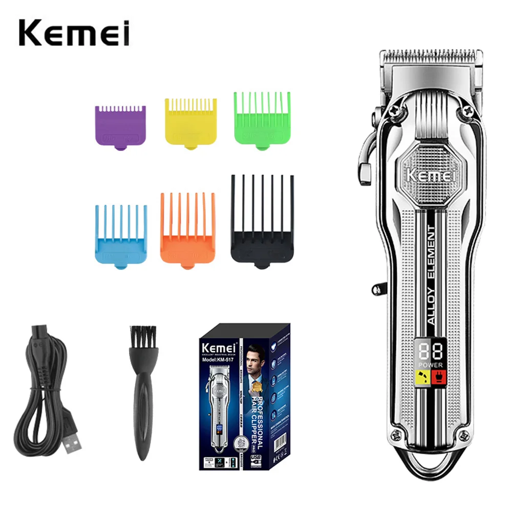 Kemei Powerful Electric Hair Clippers Men Barber Cordless Trimmer Cordless Hair Cutter Haircut Machine Grooming Kit Metal Body