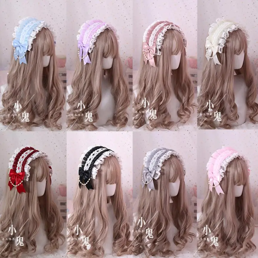 Japanese Sweet Cosplay Lolita Bonnet Headwear Retro Princess Hair Band Girl Bow Lace Hair Clip Headbands A326