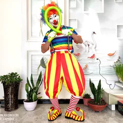Summer Club Outfits For Men Stripe Clown Costumes Joker Cosplay Circus Costume Short Sleeve Magician Clothes