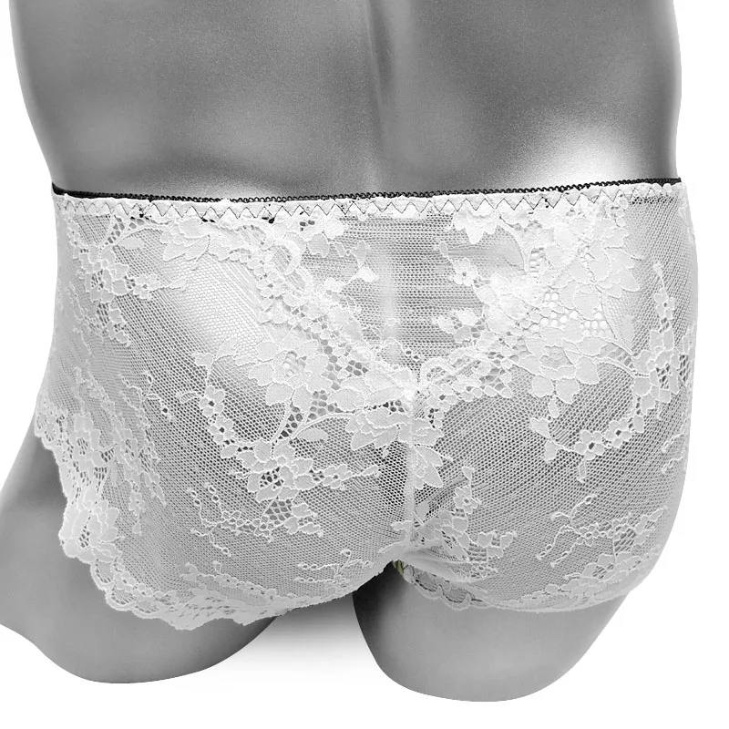 Ruffles Sissy Panties Satin Briefs Mens Underwear Sexy Lingerie See Through Back Lace Bikini Gay Underpants Sissy exotic Panties