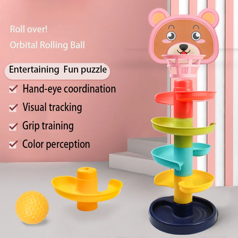 Educations Assembled Children's Toy Rotating Rolling Ball Gliding Tower Educational Toy Rotating Track Baby Toys Gift for Kids