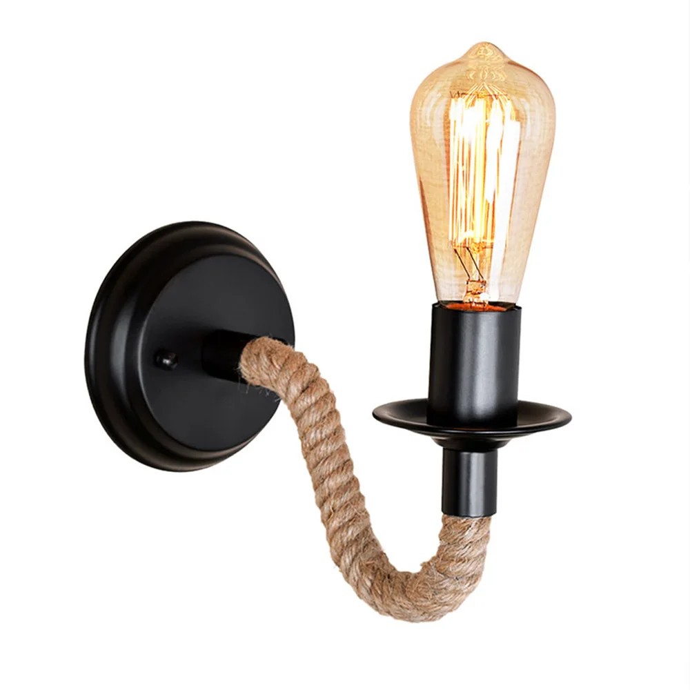 Vintage Wall Sconce, Creative Hemp Rope Metal Industrial Wall Lamp for Bar, Kitchen, Living Room, Bedroom, E27 Recessed Light