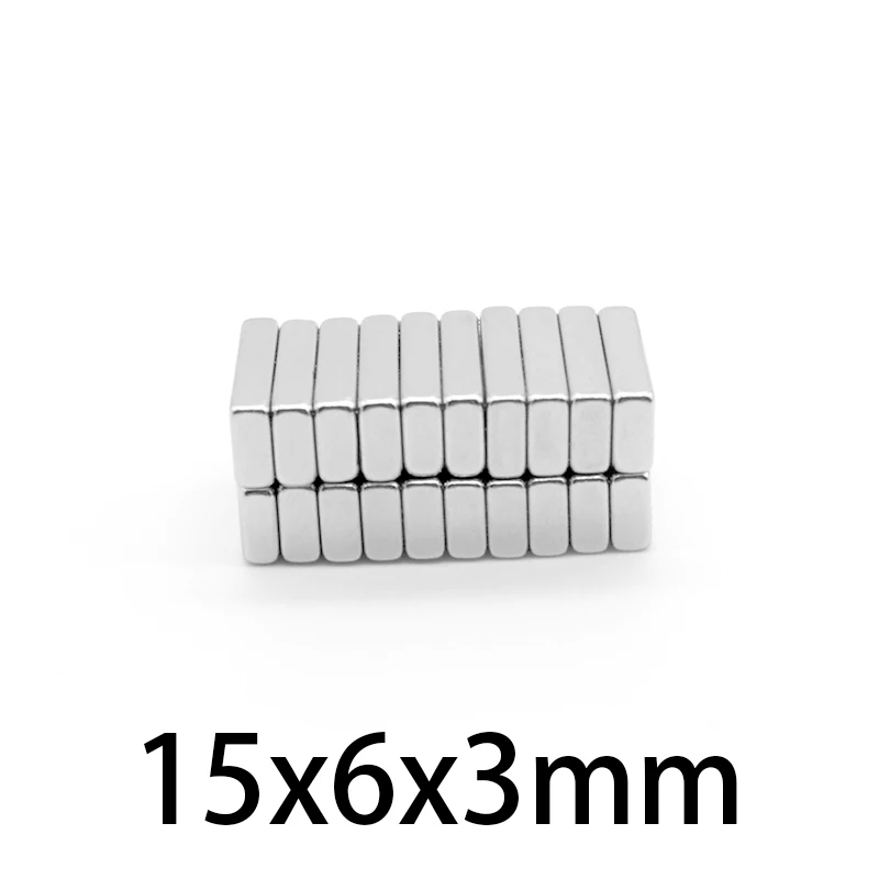 10-100PCS 15x6x3mm 강한 희토류 자석 두꺼운 3mm 구획 직사각형 자석 15mm x 6mm x 3mm 영원한 네오디뮴 자석 15*6*3