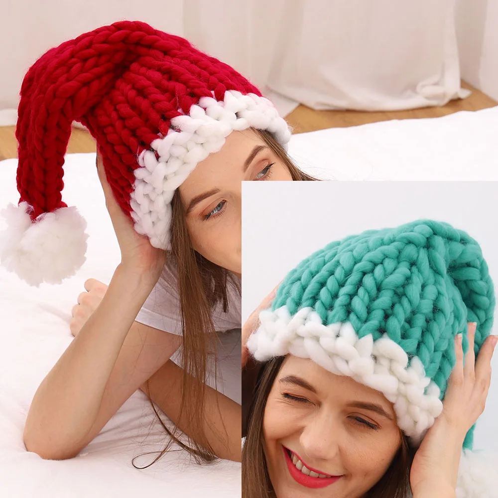 Santa Claus Winter Hats Women Men Thick Chunky Handmade Hats Long Tail Cute navidad Children Soft Warm Hats Christmas Decoration