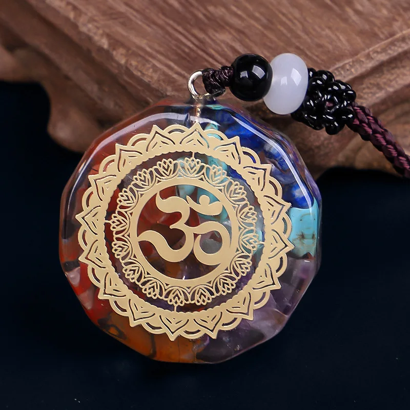 Flower of Life Pendant Necklace Natural Stone Chakra Reiki Healing Energy Generator EMF Radiation Protection Orgonite Necklace