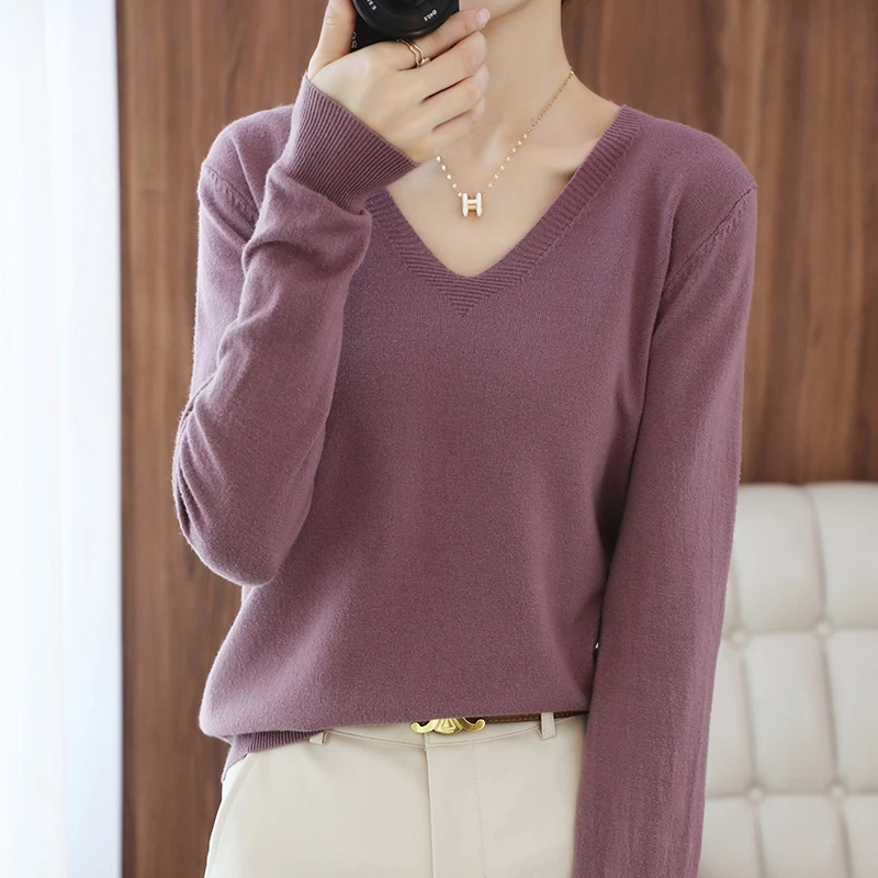 2021 autumn and winter new cashmere sweater V-neck pullover thin sweater loose version cardigan sweater