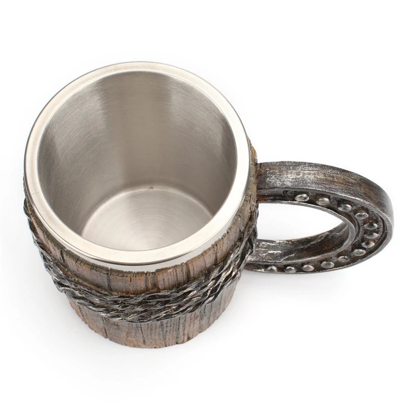 Imitation Iron Chain Wooden Barrel Stainless Steel Resin 3D Beer Mug Goblet Game Tankard Coffee Cup Wine Glass Mugs 600ml Gift