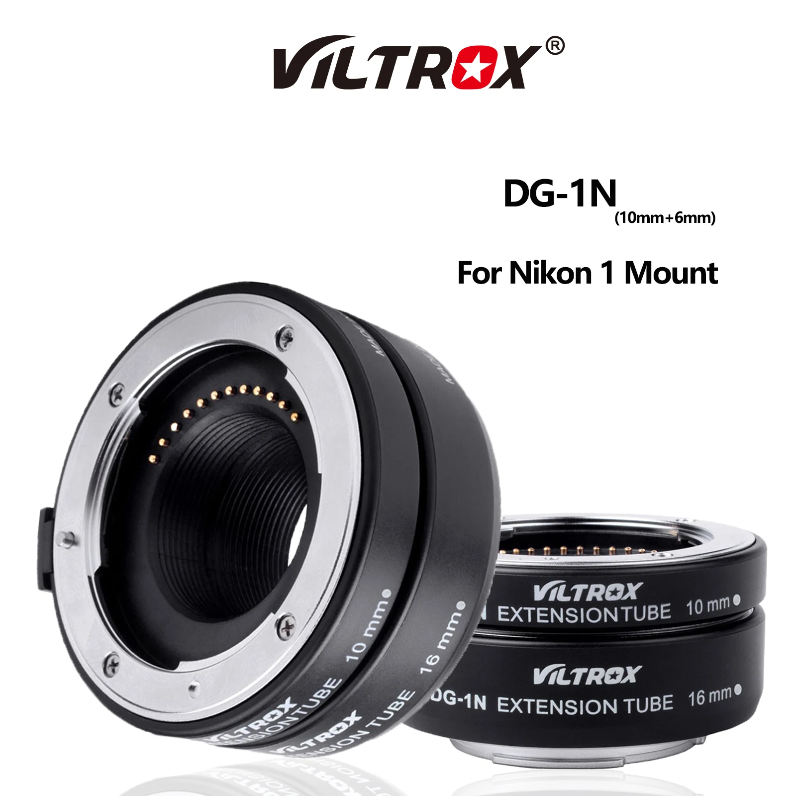 Viltrox DG-1N Auto Focus Lens Adapter Ring Macro Extension Tube Adapter 10mm+16mm for Nikon 1 Mount Camera Adapter V1 V2 J1 J2