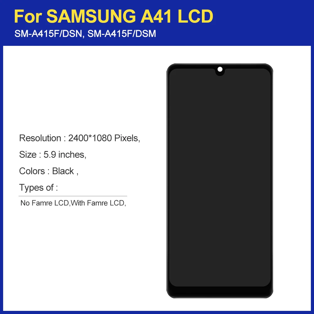 100% Test For Samsung Galaxy A41 SM-A415F A415 LCD Display Touch Screen Digitizer Assembly Replacement Parts For Samsung A41 lcd