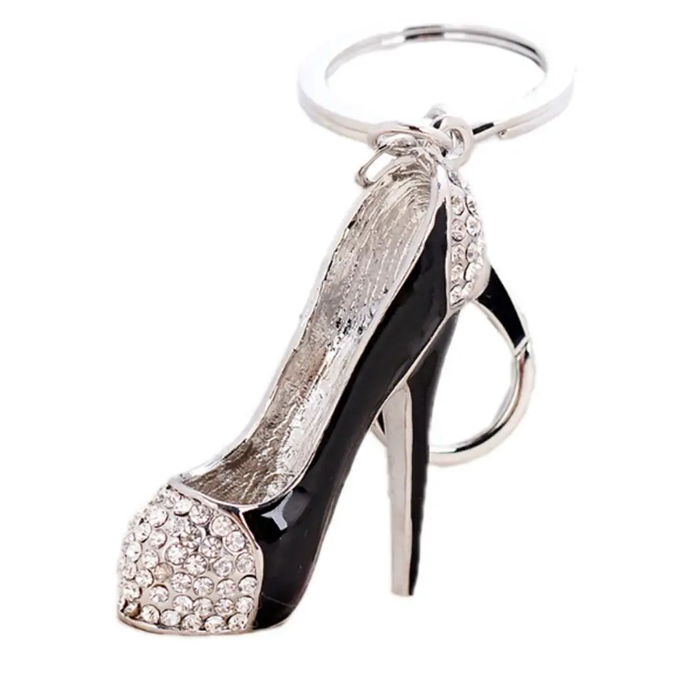 Llavero con diamantes de imitación brillantes para mujer, llavero de zapatos de tacón alto, de aleación, para bolso de mano y coche, regalo