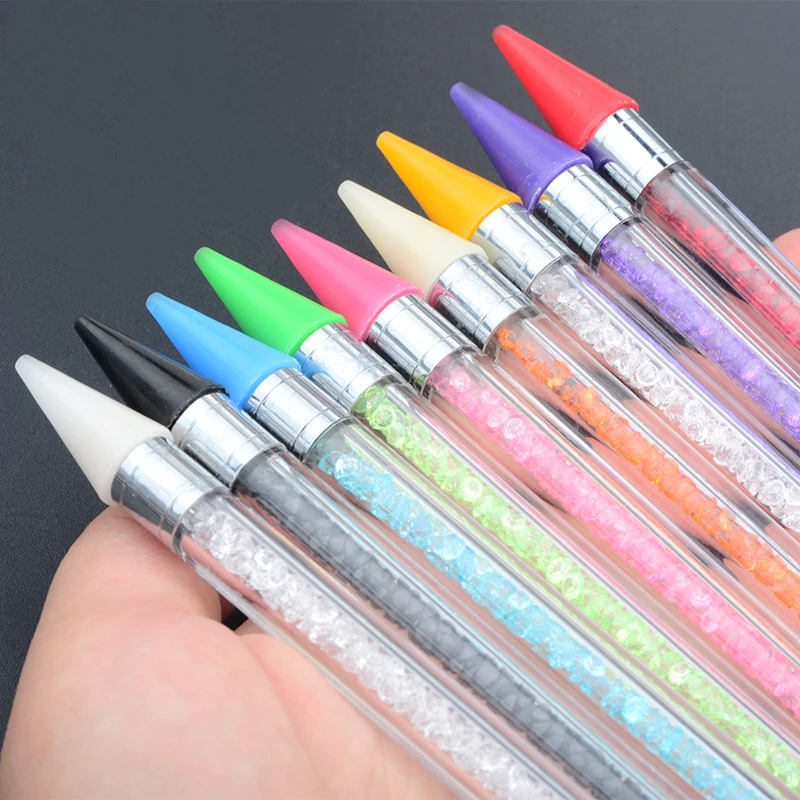 JUNAO Pink Color Wax Pencil Rhinestone Pen Dap Pen Picking up Nail Crystals Pen Nail Art Tools Machine for Nailing Pearls