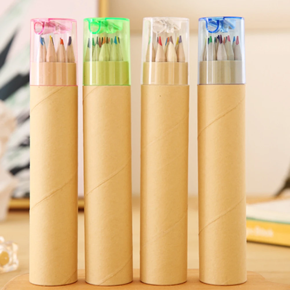 6/12Pcs Kid Painting Stationary Supplies Colorful Drawing Writing Wooden School Student Artist Colored Pencils Box Drawing