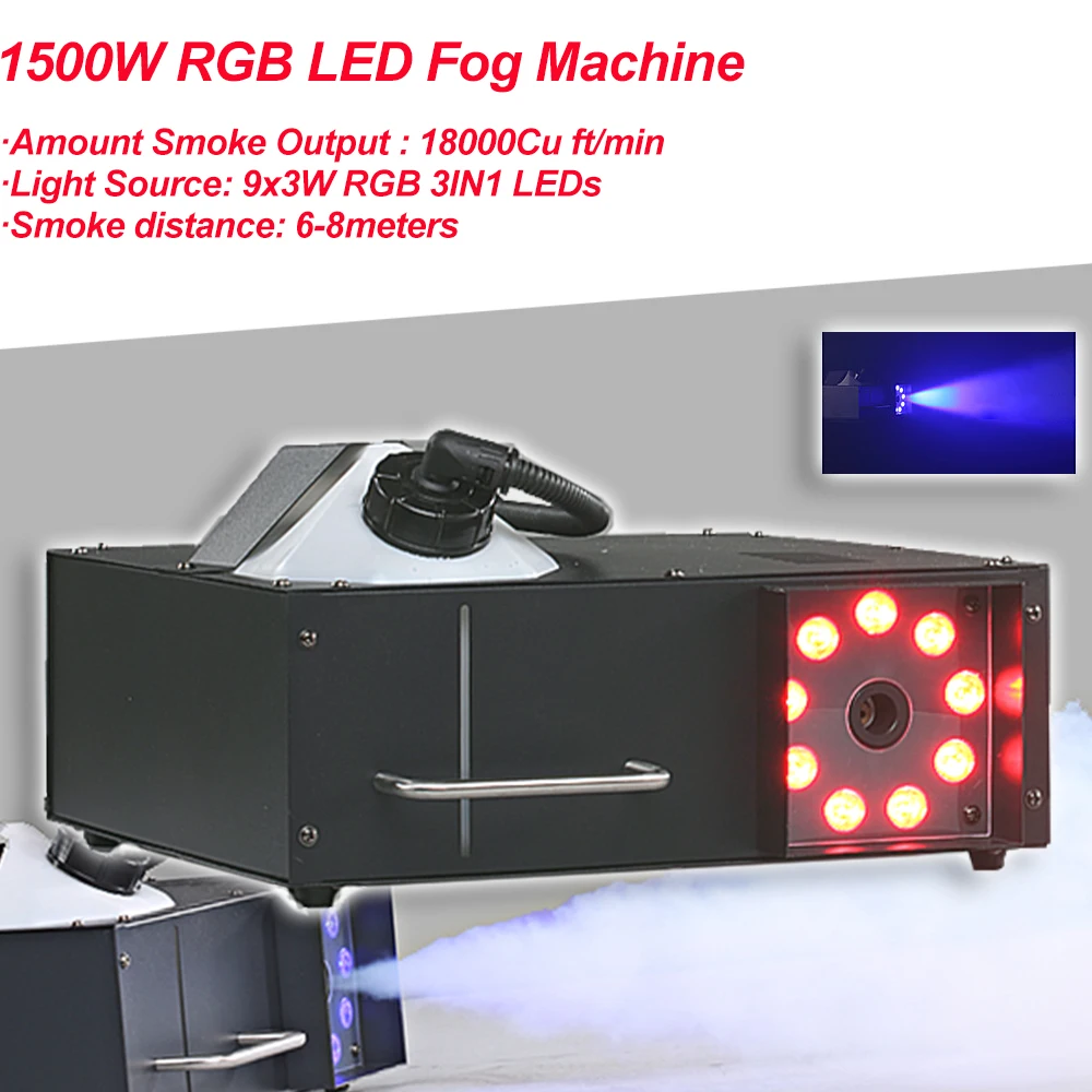 

1500W Colorful Sprayer Stage Machine 9x3W RGB 3IN1 LEDs Fog Machine Bubble Machine Stage Disco Dj Wedding Lighting