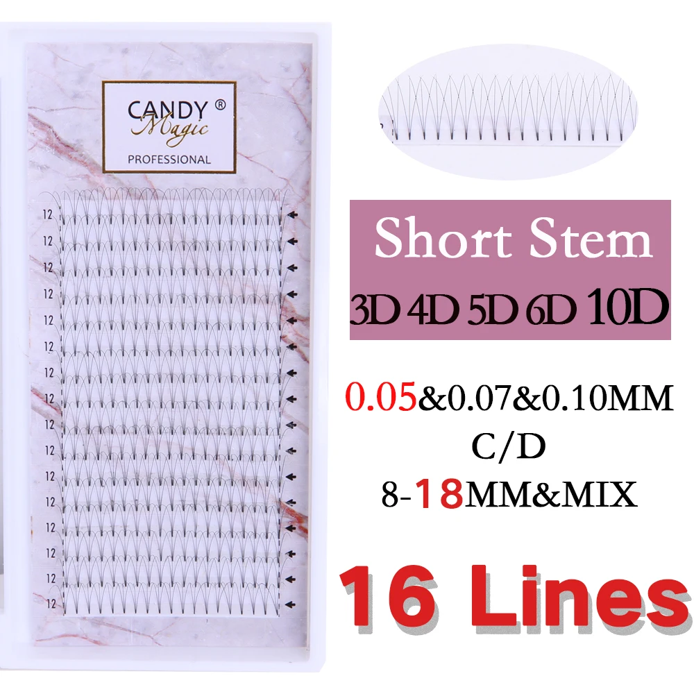 Candy Magic Lashes Heat Bonded Short Stem Premade Volume Fans  Russian Professional Eyelash Extensions