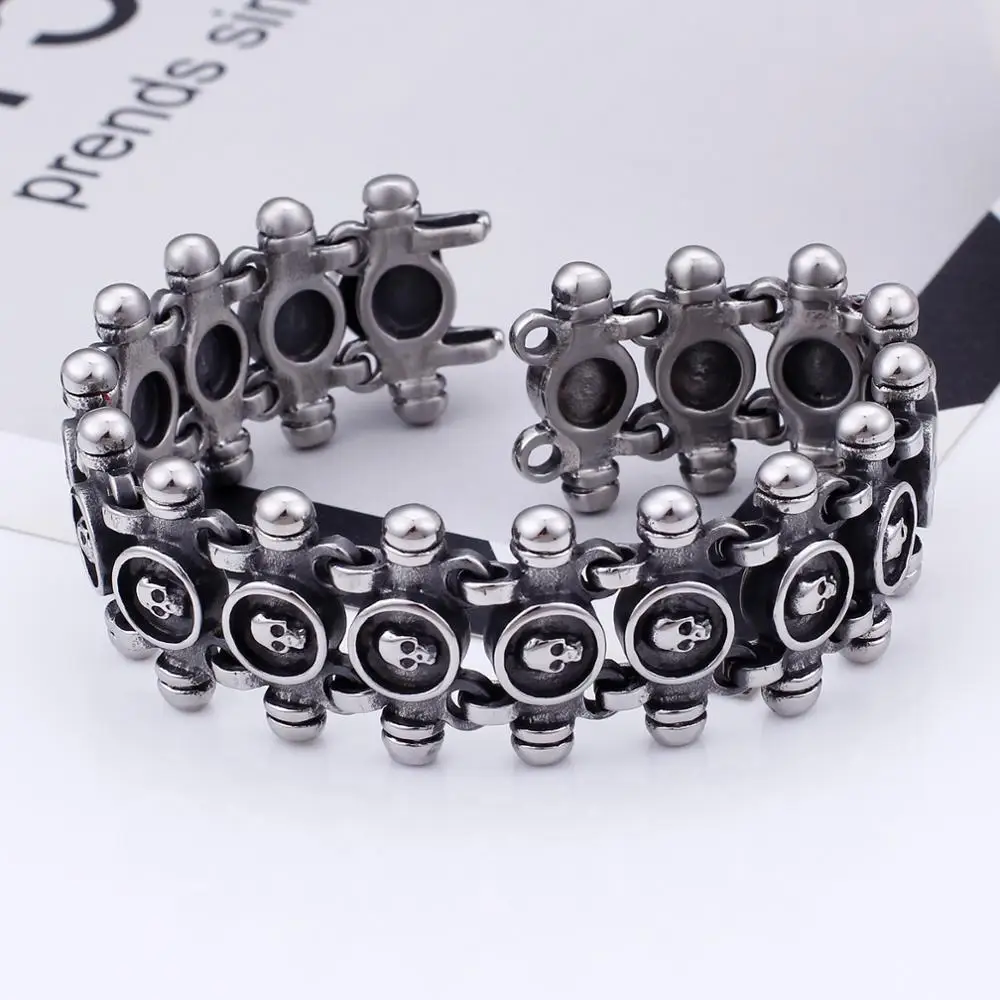 Fongten Gothic Skull Stainless Steel Bracelet For Men Silver Color Link Chain Charm Bangle Male Fashion Jewelry Wholesale