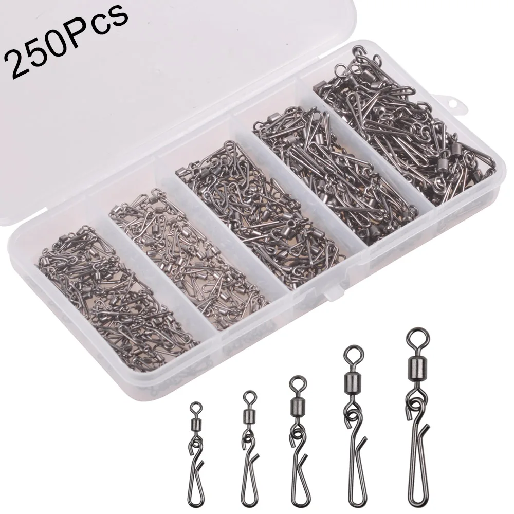 250Pcs/box Pike Fishing Connector Brass Rolling Swivels Stainless Steel Interlock Snap Terminal tackle Fishing Lure Accessories