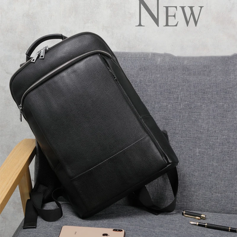 Genuine Leather Backpack Men 100% Natural cowhide Business Travel Bag Slim Laptop USB Charging Anti-Theft Backpack School