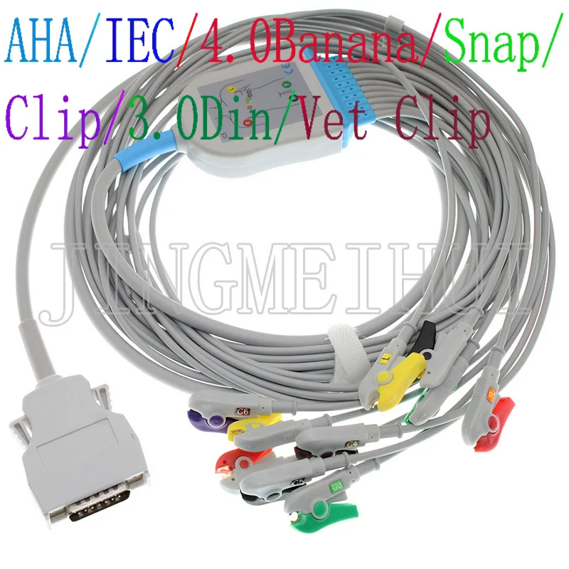 

Compatible MORTARA ELI 50 100 200 ECG EKG 10-Lead cable with 3.0DIN/4.0Banana/Snap/Clip/Animal Vet Alligator clip leadwire.