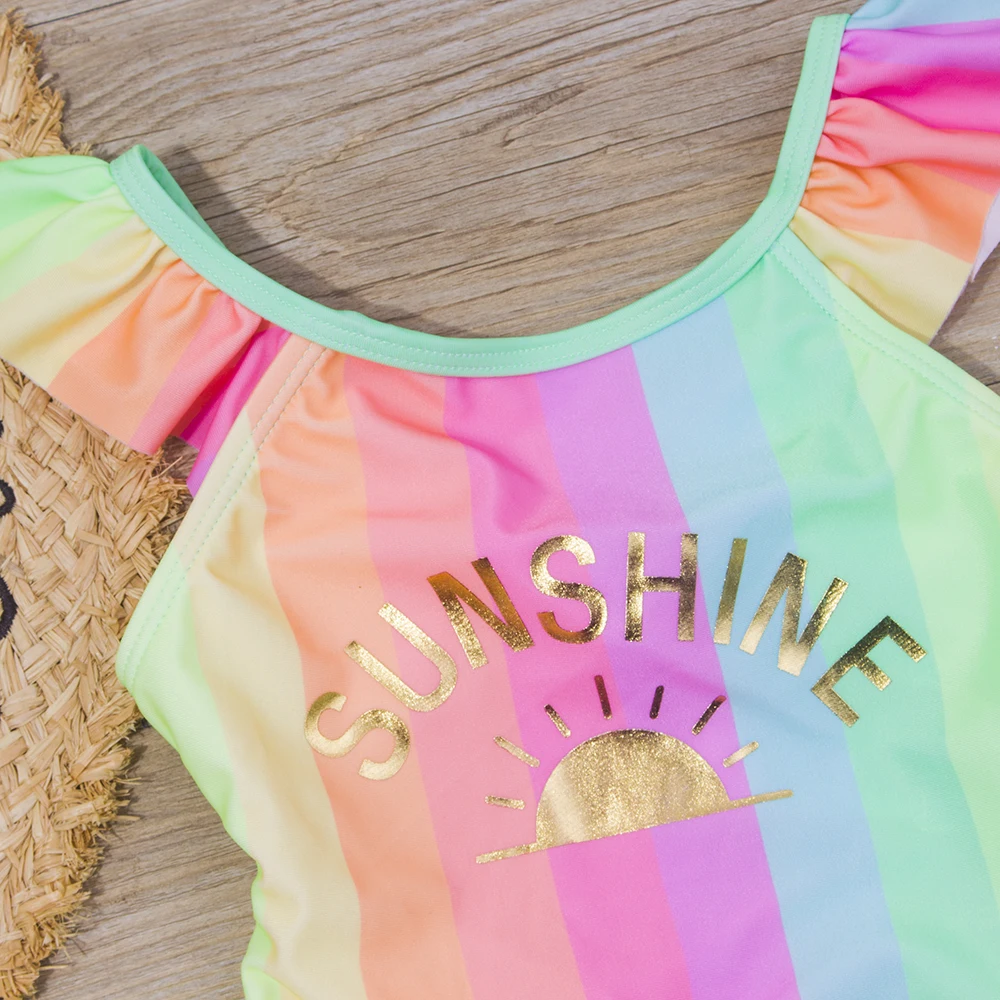 Letter Print Swimsuit One Piece Girl 2-8 Years Children\'s Swimwear Kids Ruffle Girls Bathing Suit Colorful Summer Beachwear