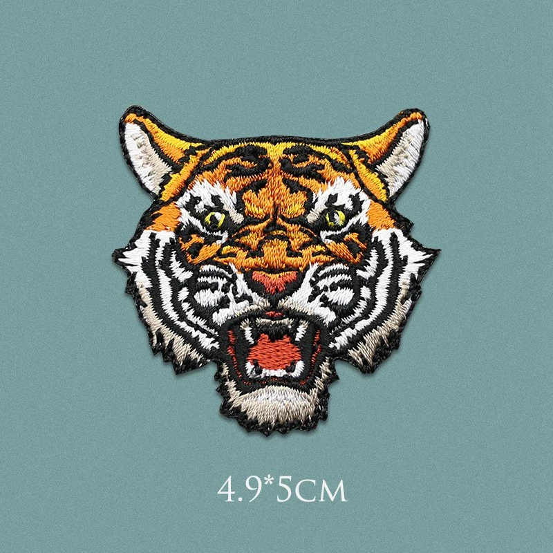 High quality fashion bear fierce animal tiger lion wolf head embroidery patch cloth stickers DIY T-shirt accessori