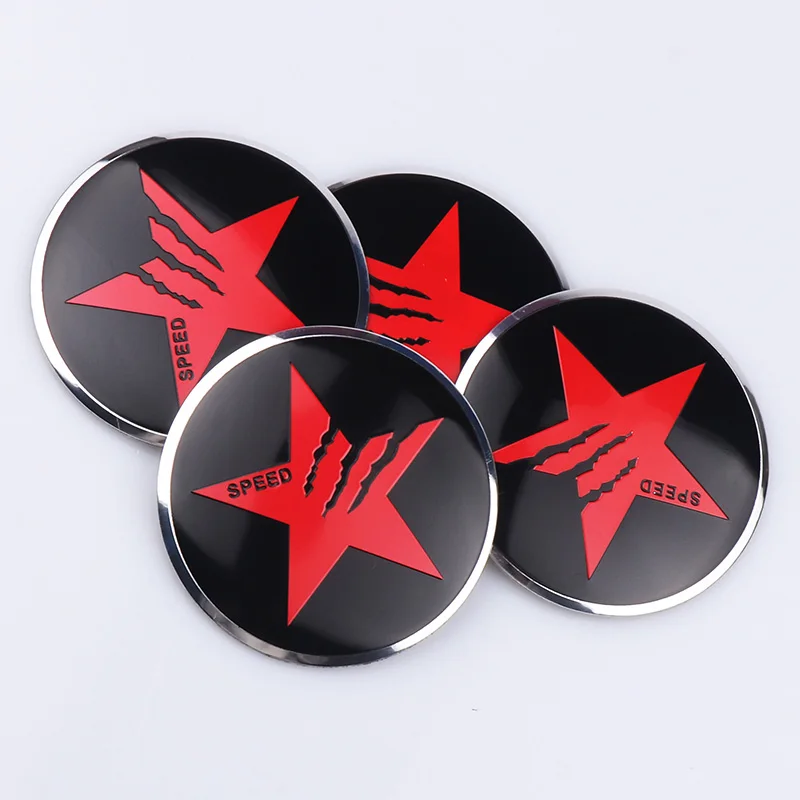 4PCS Pentagram SPEED Sign Badge Car Wheel Center Hub Caps Cover Rim Stickers Styling Decoration For BMW AUDI FORD HONDA KIA JEEP