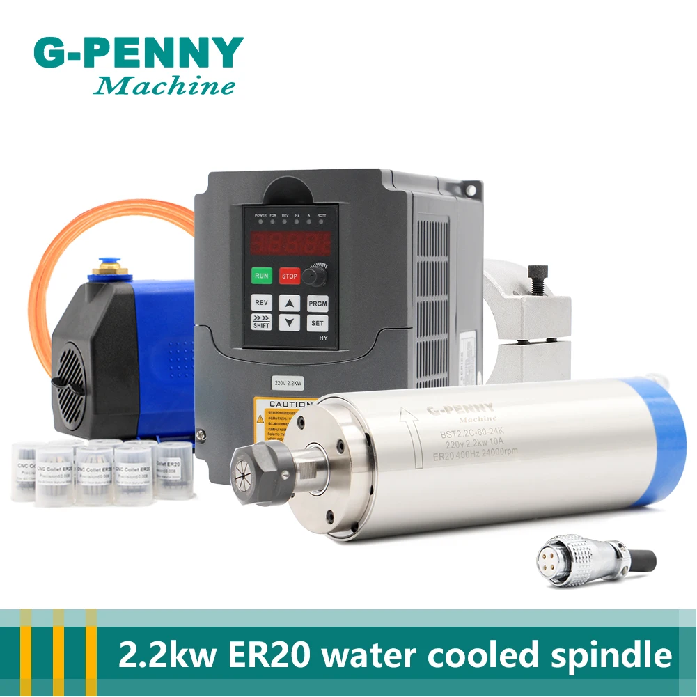 g penny 22kw er20 refrigerado a agua do eixo kit cnc motor rolamentos 22kw vfd inversor 80 mm suporte 75w bomba de agua 01