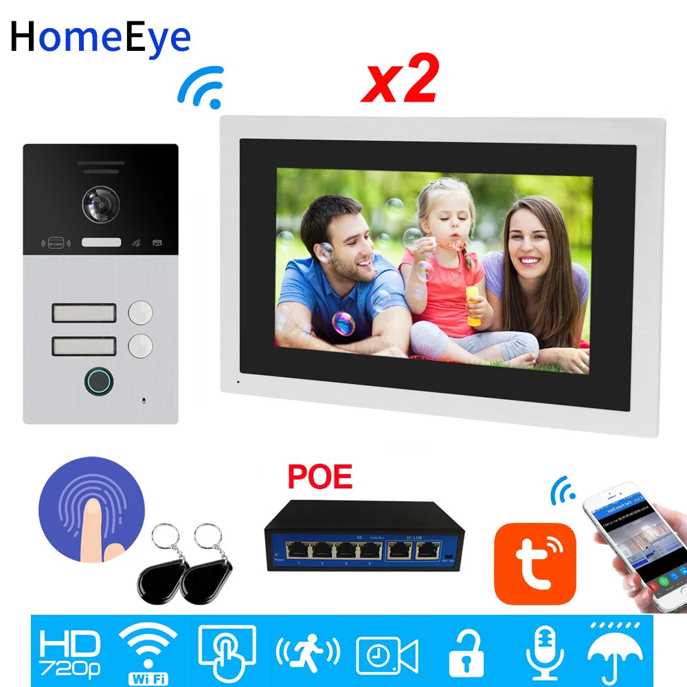 

WiFi Video Intercom IP Video Door Phone TuyaSmart App Remote Unlock Code Keypad+RFID Card+Fingerprint Home Access Control 2 Apar