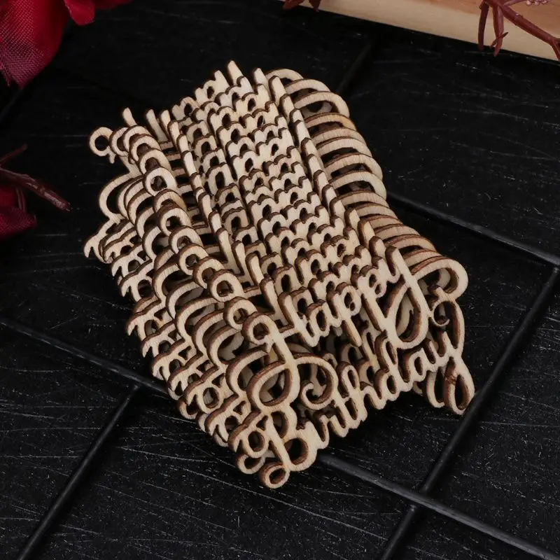 15Pcs Wooden Happy Bithday Table Scatter Vintage Rustic Party Decor Craft Scrapbook Decorations image 5