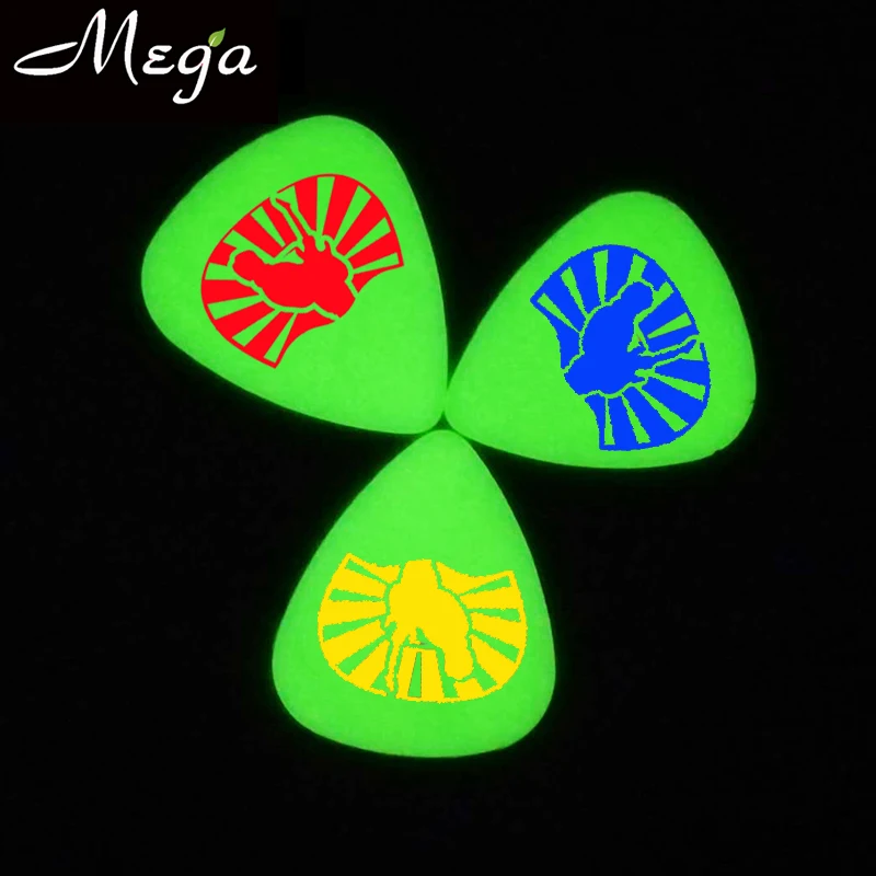 100 peças palhetas de guitarra luminosas com design de logotipo personalizado que brilham no escuro palheta de guitarra 0,96 mm medidor pesado