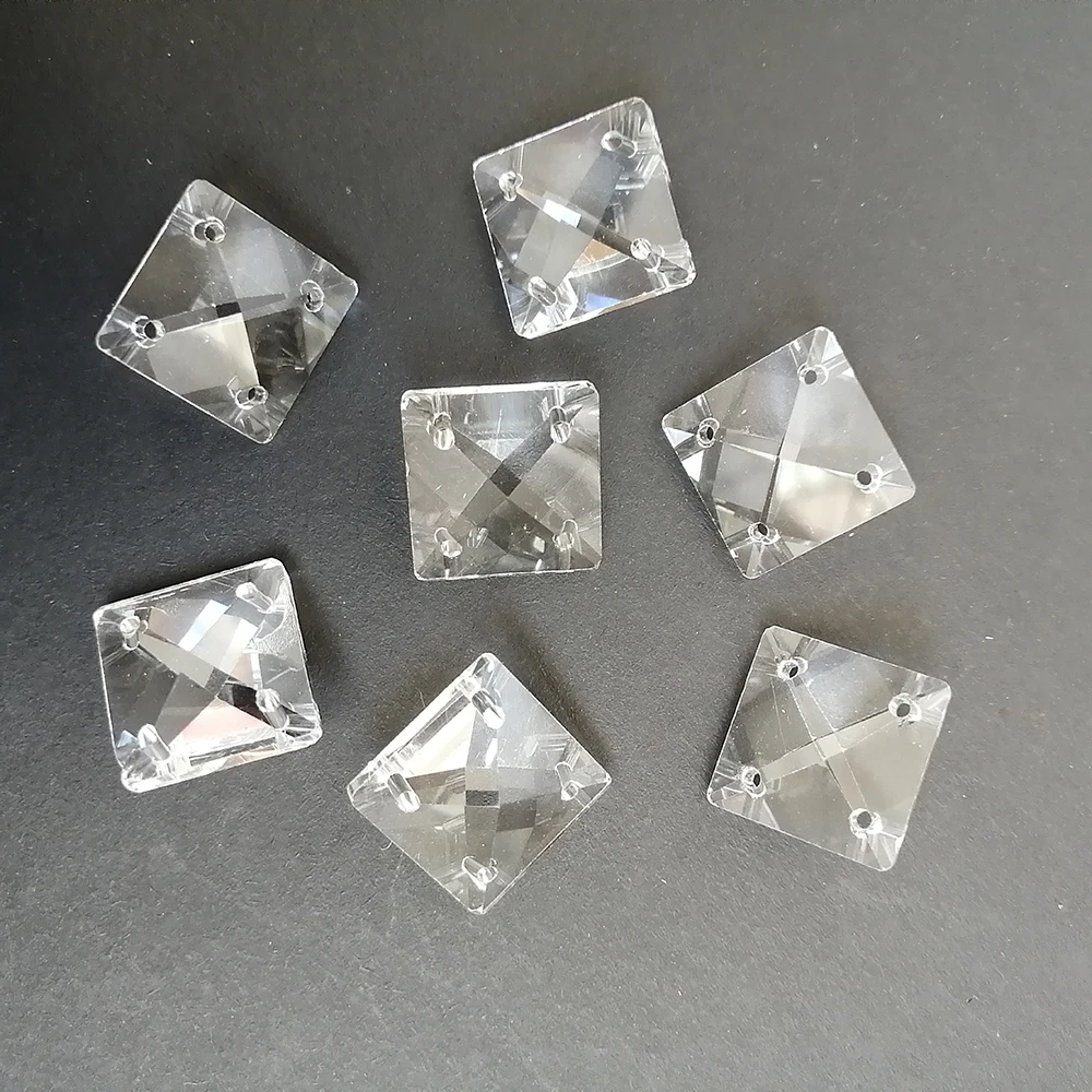 Camal 50pcs 18mm Crystal Loose Square Beads with 4 holes Pendants Prisms Lamp Lighting Chandelier Part Hanging Home Decoration