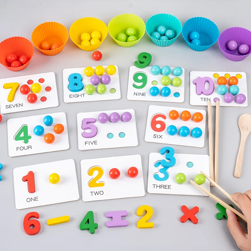 Montessori Sensory Math Toys Computation Colorful Clip Beads Pairing Game Early Learning Aids Practical Life Educational Toys