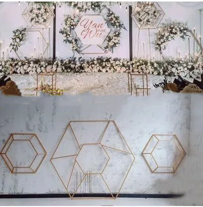 The new wedding geometric hexagon tieyi decoration sen department three-dimensional decoration gold iron stage decoration frill