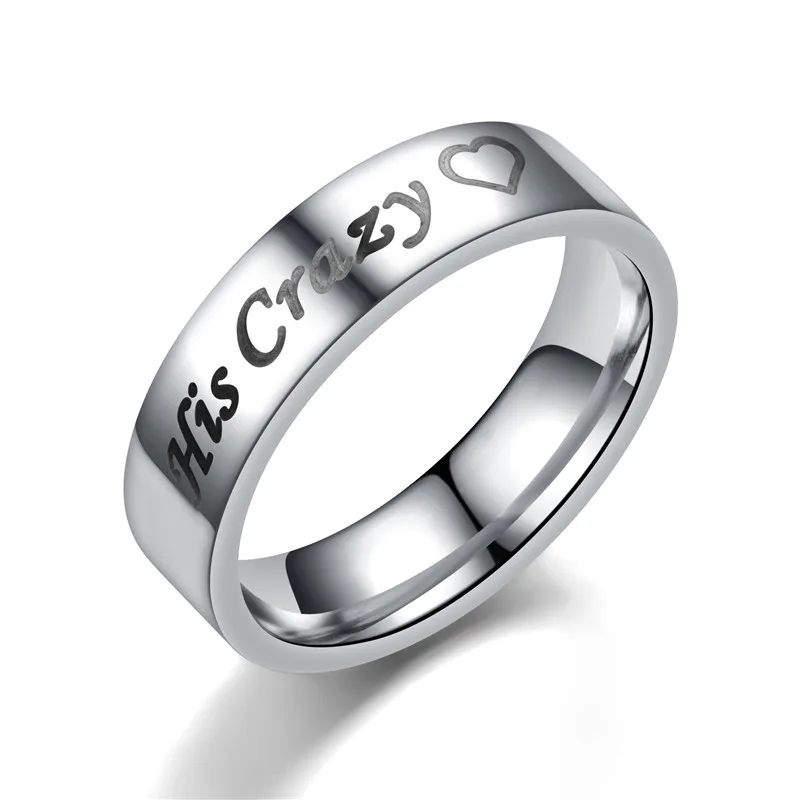 AsJerlya His Crazy Her Weirdo Titanium Stainless Steel Couple Ring Wedding Anniversary Engagement Promise Bands Dropshipping